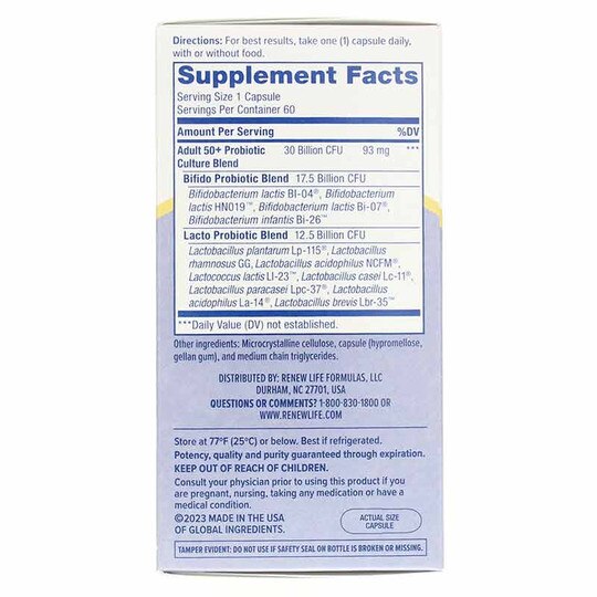 Ultimate Flora Probiotic 30 Billion Adult 50+ Formula, RNL